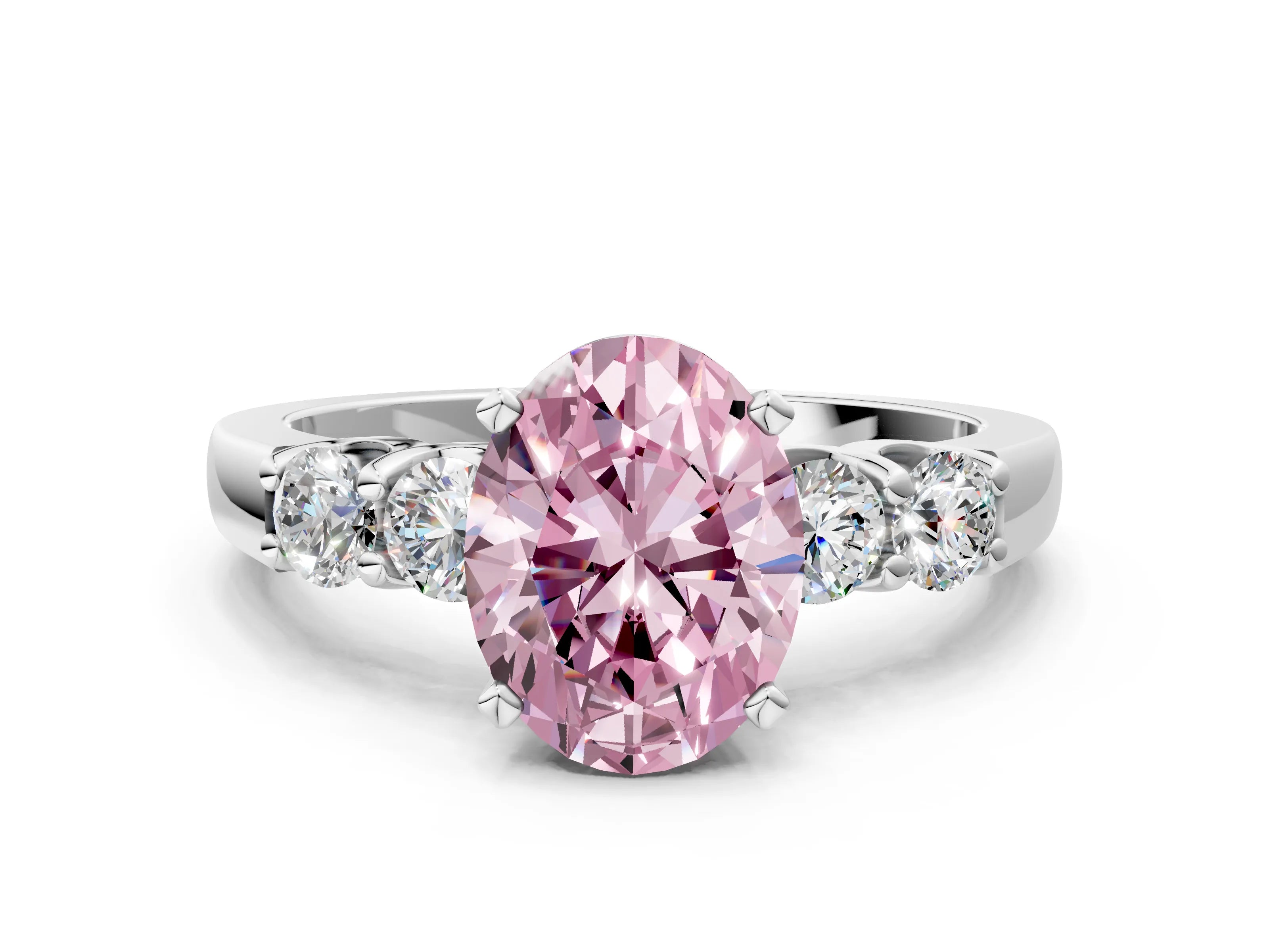 White gold Fancy Pink Oval Cut Brilliant Diamond Five-Stone Engagement Ring with Prong Setting on a Classic Band_3