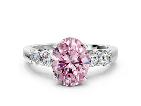 White gold Fancy Pink Oval Cut Brilliant Diamond Five-Stone Engagement Ring with Prong Setting on a Classic Band_3