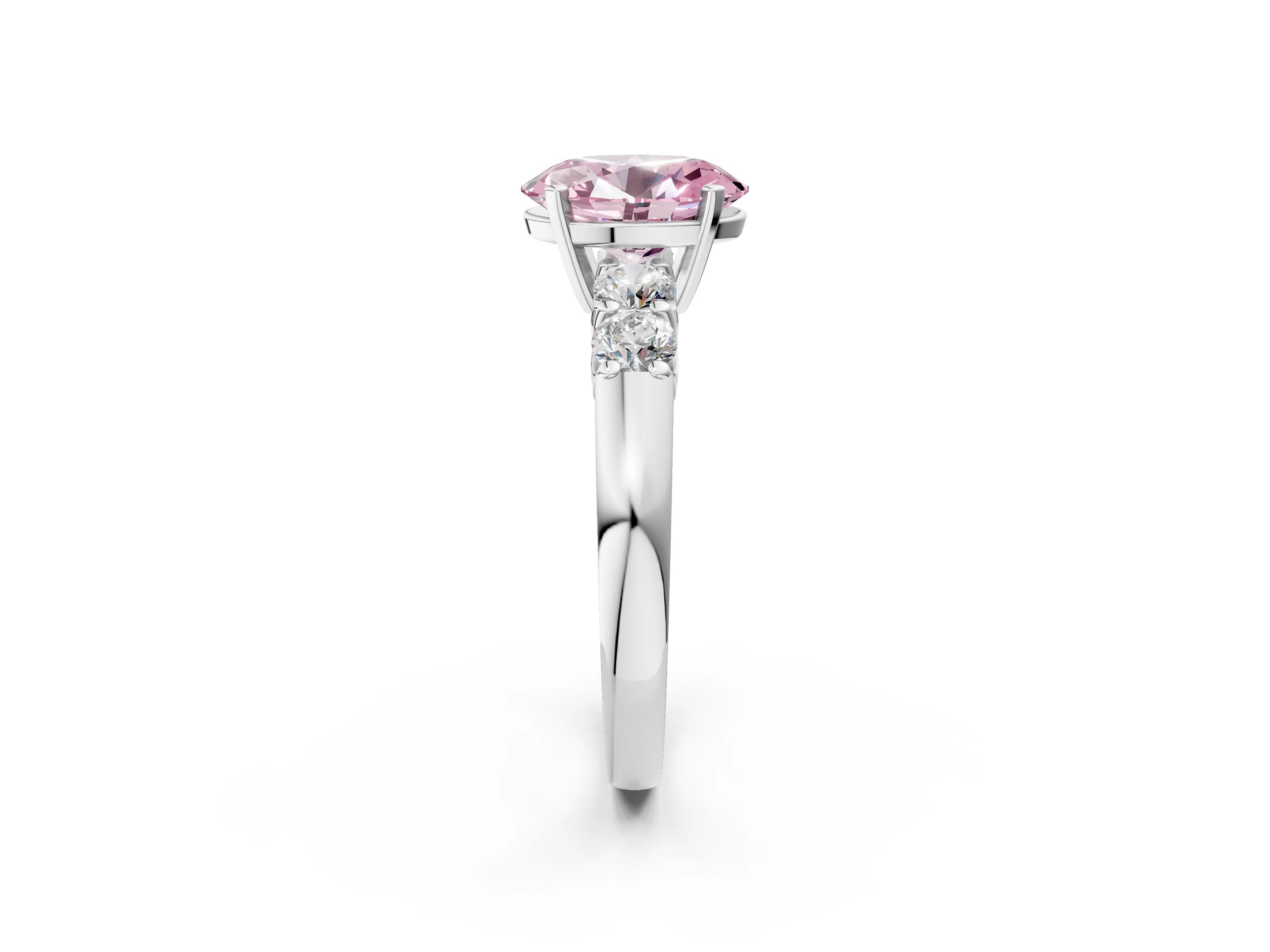 White gold Fancy Pink Oval Cut Brilliant Diamond Five-Stone Engagement Ring with Prong Setting on a Classic Band_5