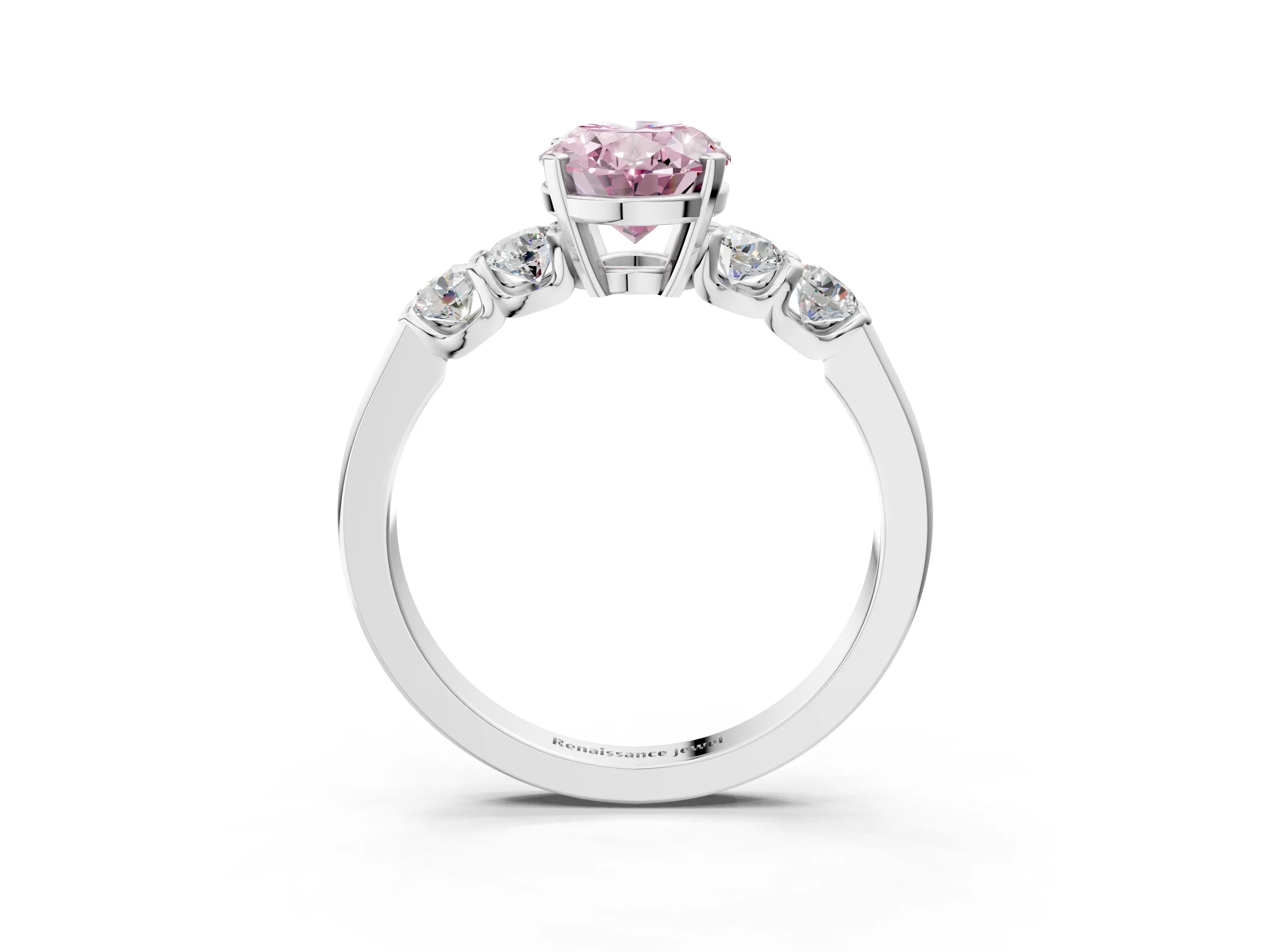 White gold Fancy Pink Oval Cut Brilliant Diamond Five-Stone Engagement Ring with Prong Setting on a Classic Band_6