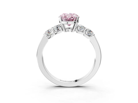 White gold Fancy Pink Oval Cut Brilliant Diamond Five-Stone Engagement Ring with Prong Setting on a Classic Band_6