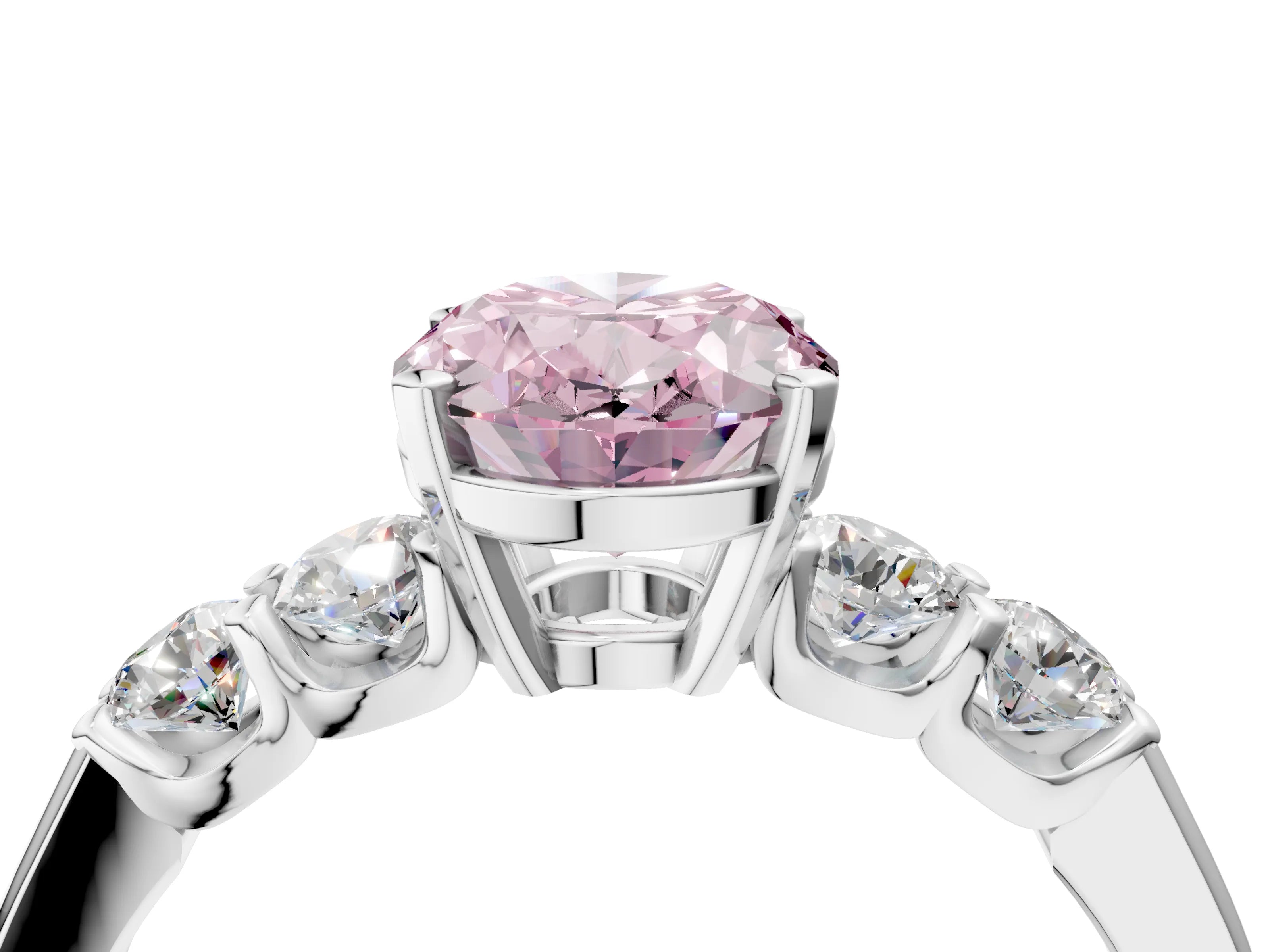 White gold Fancy Pink Oval Cut Brilliant Diamond Five-Stone Engagement Ring with Prong Setting on a Classic Band_7
