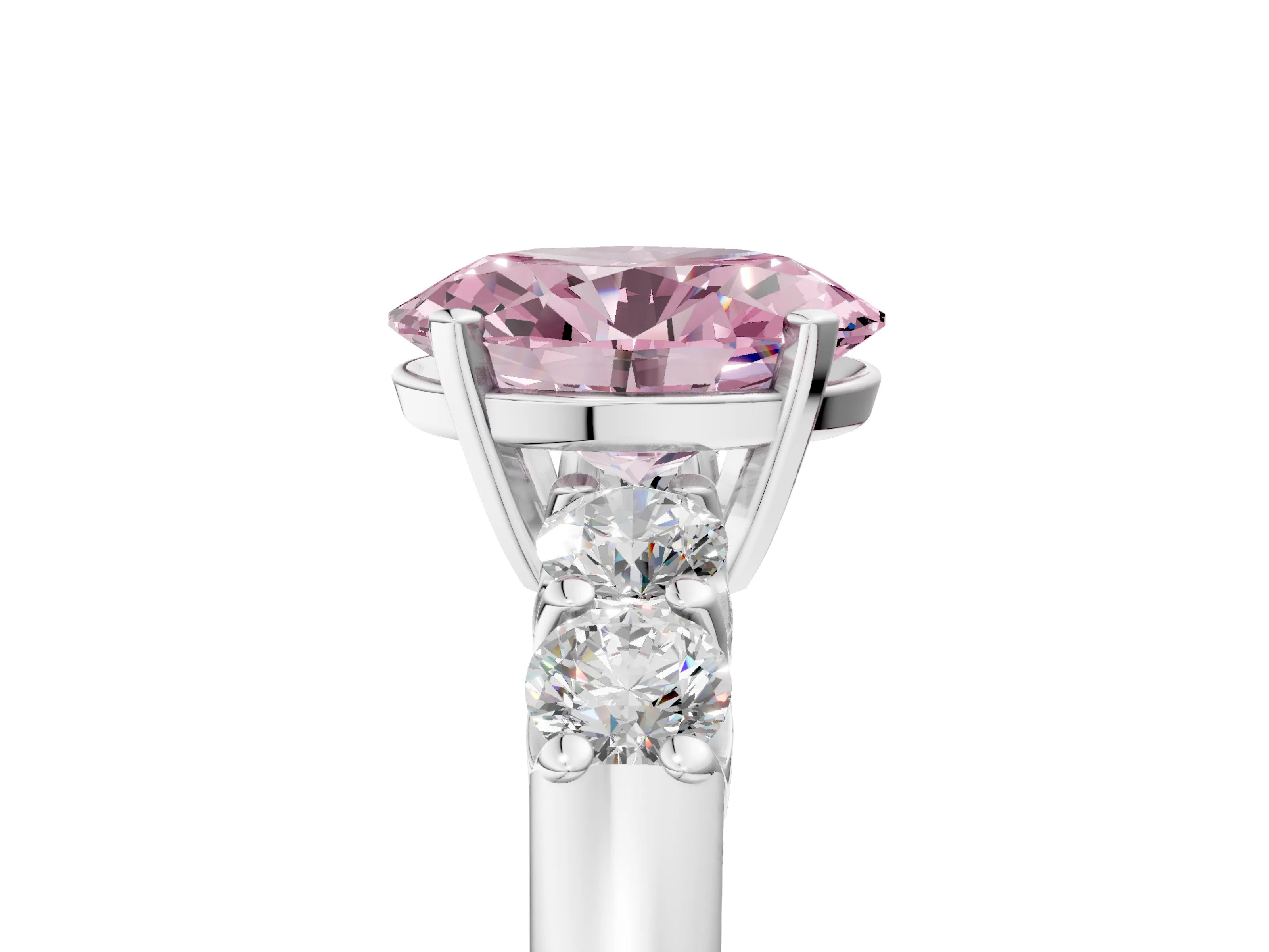 White gold Fancy Pink Oval Cut Brilliant Diamond Five-Stone Engagement Ring with Prong Setting on a Classic Band_8