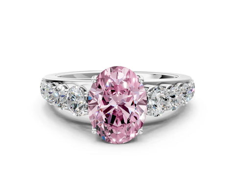 White gold Fancy Pink Oval Cut Brilliant Diamond Pavé Band with Six-Prong Setting