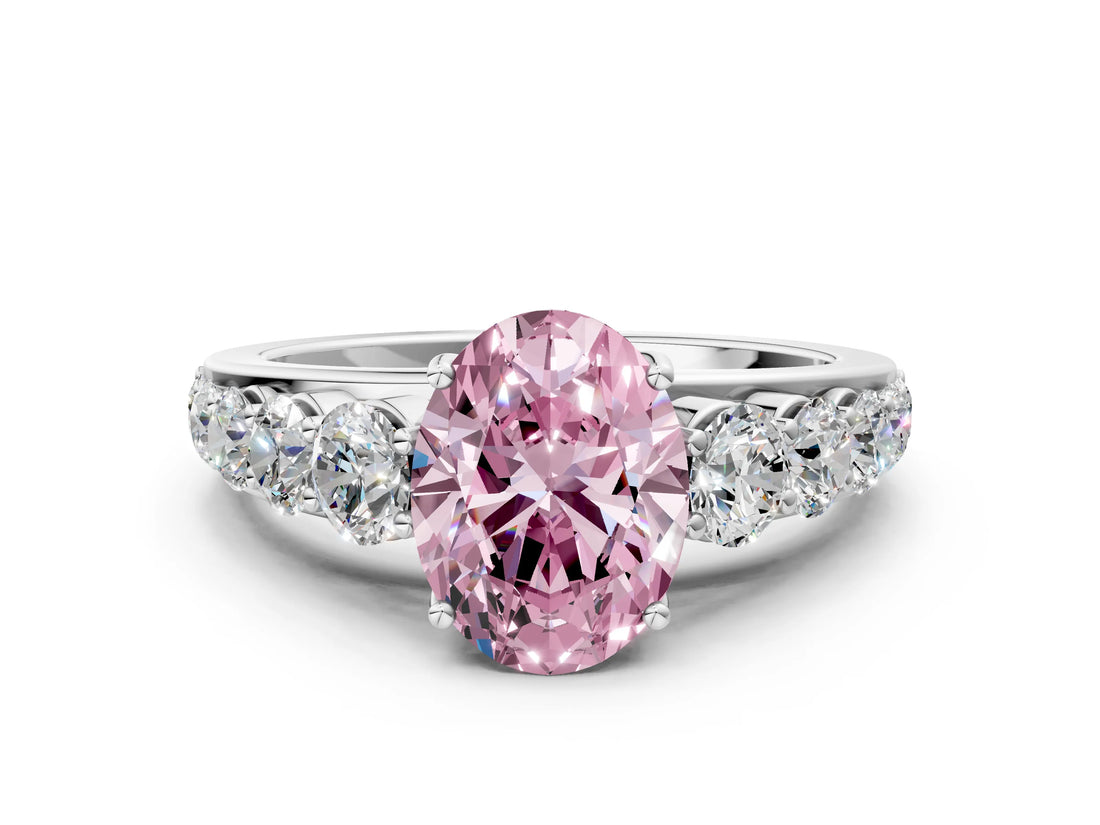 White gold Fancy Pink Oval Cut Brilliant Diamond Pavé Band with Six-Prong Setting_12