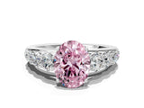 White gold Fancy Pink Oval Cut Brilliant Diamond Pavé Band with Six-Prong Setting_12