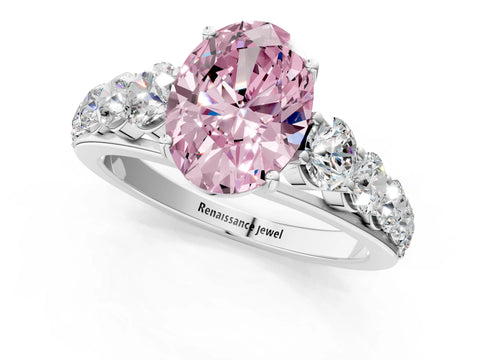 White gold Fancy Pink Oval Cut Brilliant Diamond Pavé Band with Six-Prong Setting_1