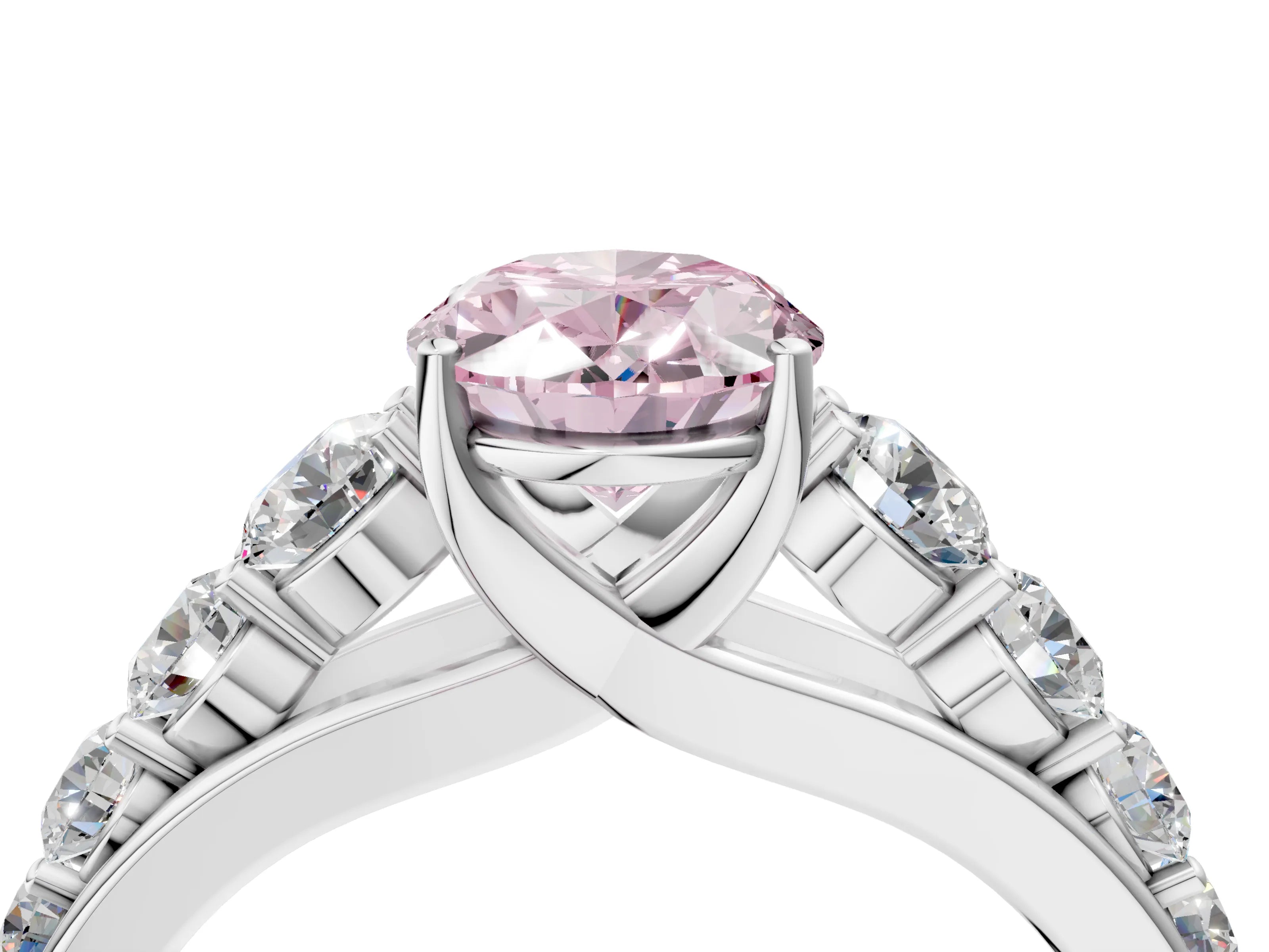 White gold Fancy Pink Oval Cut Brilliant Diamond Pavé Band with Six-Prong Setting_4