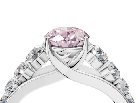 White gold Fancy Pink Oval Cut Brilliant Diamond Pavé Band with Six-Prong Setting_4