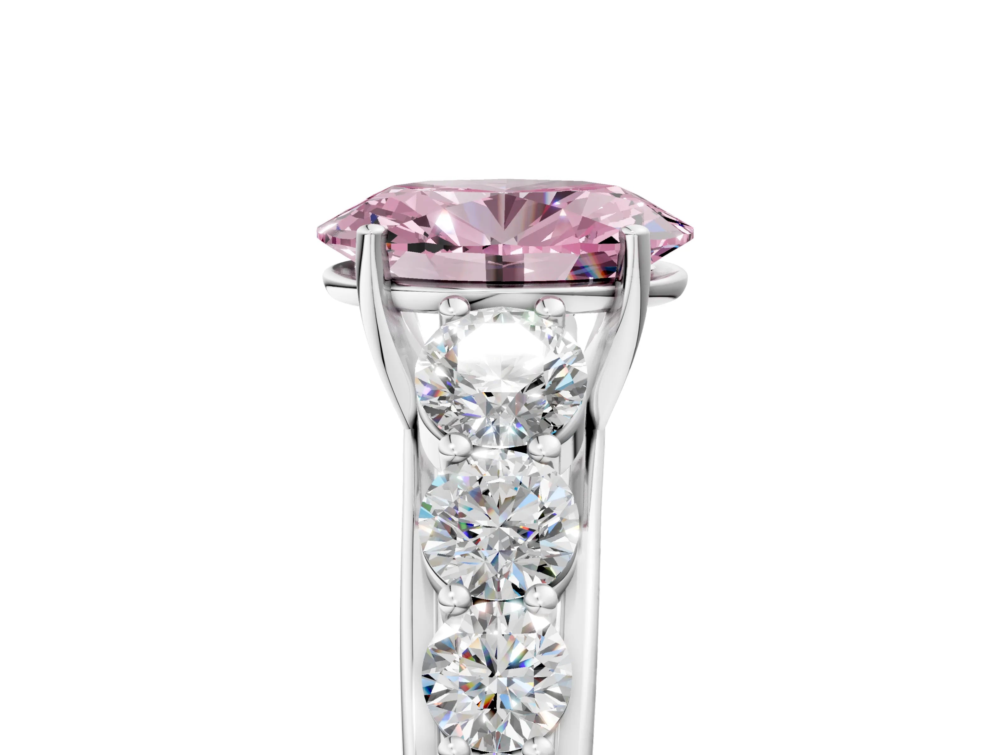 White gold Fancy Pink Oval Cut Brilliant Diamond Pavé Band with Six-Prong Setting_5