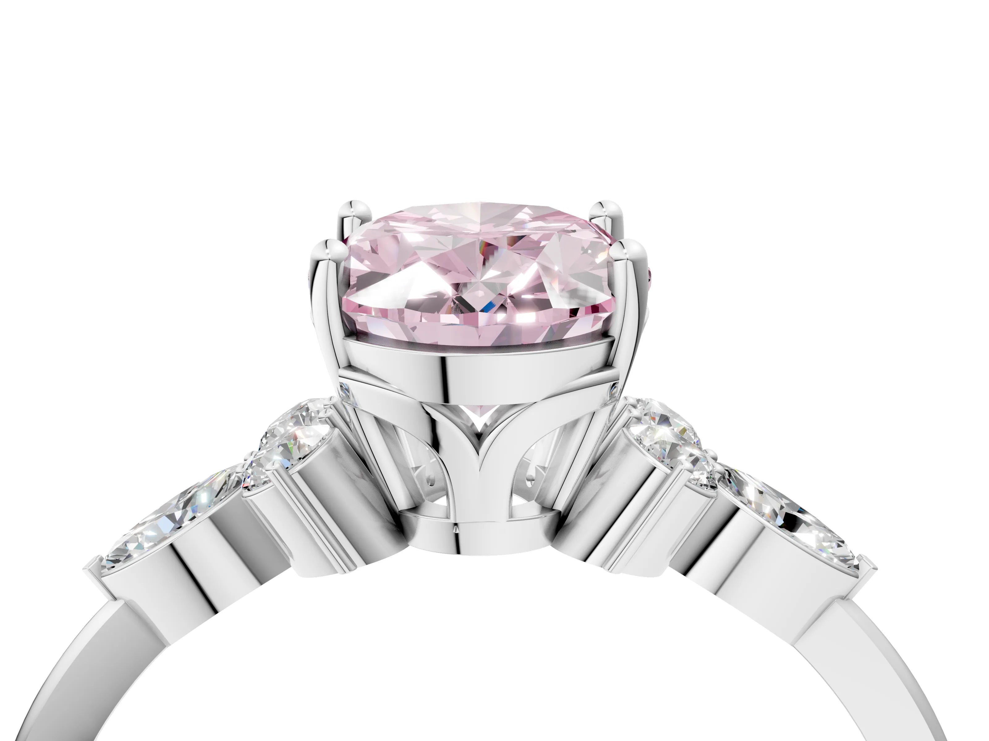 White gold Fancy Pink Oval Cut Brilliant Diamond Solitaire Ring with Pear Side Stones and Four-Prong Setting_10