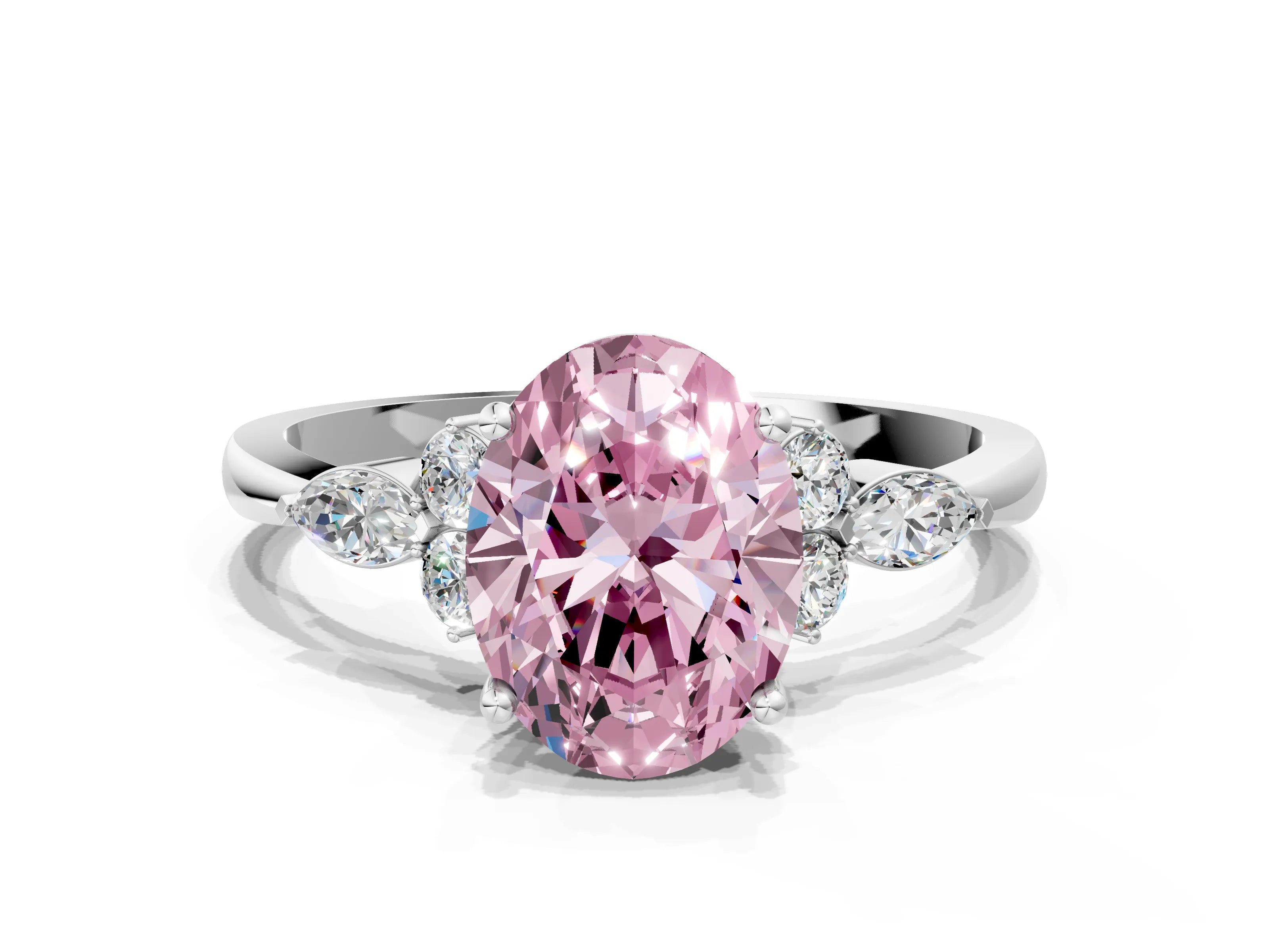 White gold Fancy Pink Oval Cut Brilliant Diamond Solitaire Ring with Pear Side Stones and Four-Prong Setting_6