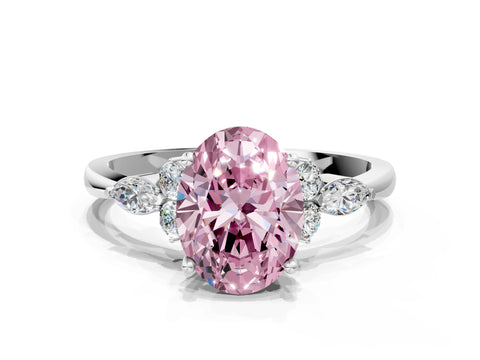 White gold Fancy Pink Oval Cut Brilliant Diamond Solitaire Ring with Pear Side Stones and Four-Prong Setting_6
