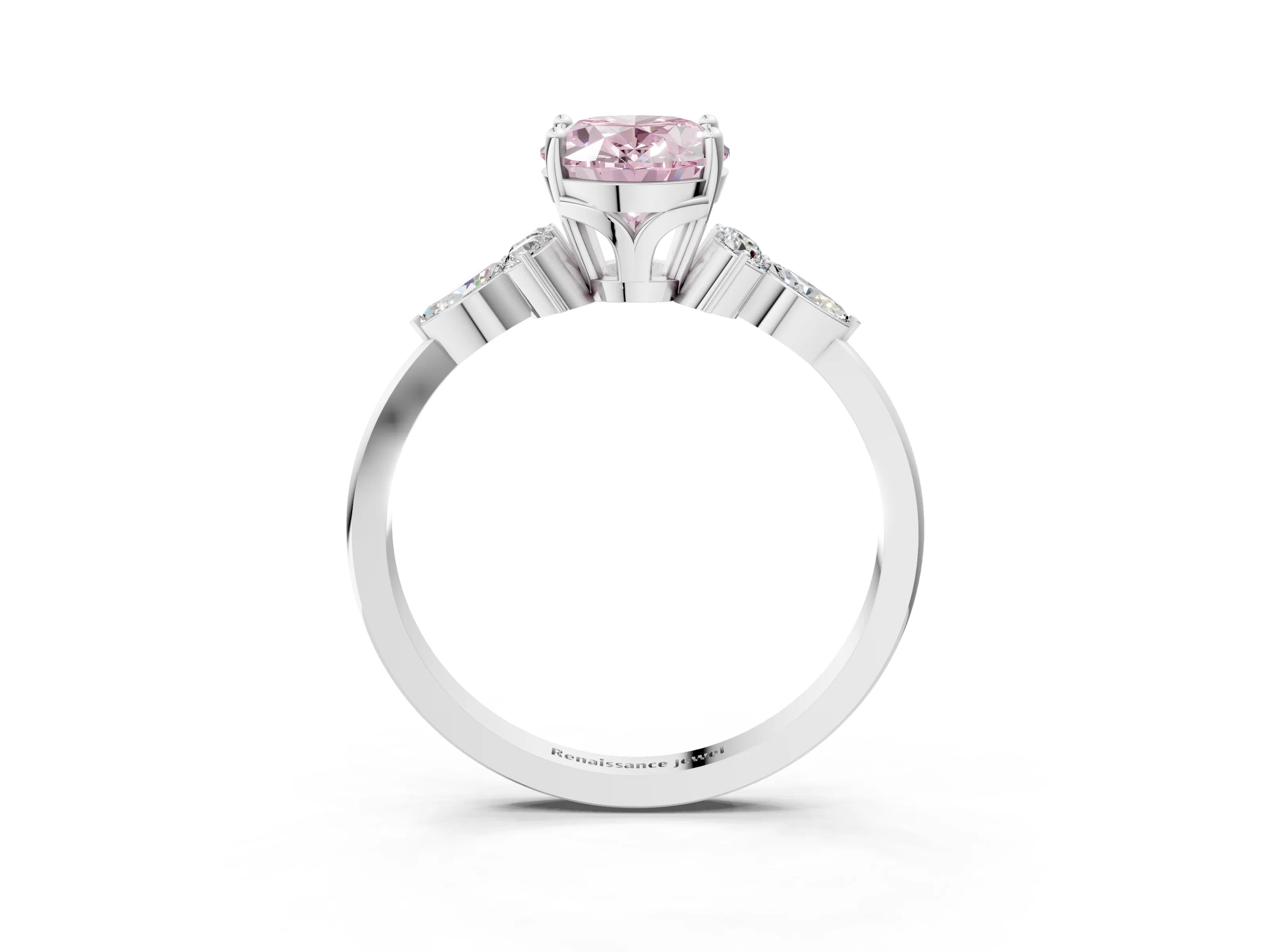 White gold Fancy Pink Oval Cut Brilliant Diamond Solitaire Ring with Pear Side Stones and Four-Prong Setting_9