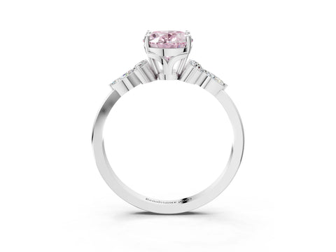 White gold Fancy Pink Oval Cut Brilliant Diamond Solitaire Ring with Pear Side Stones and Four-Prong Setting_9
