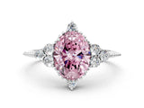 White gold Fancy Pink Oval Cut Brilliant Diamond with Cluster Setting on a Beaded Band and Four-Prong Setting_24