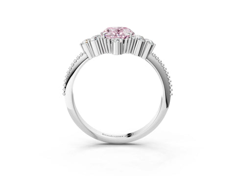 White gold Fancy Pink Oval Cut Brilliant Diamond with Cluster Setting on a Beaded Band and Four-Prong Setting_3