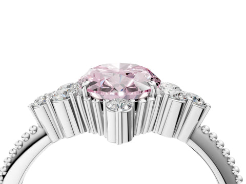 White gold Fancy Pink Oval Cut Brilliant Diamond with Cluster Setting on a Beaded Band and Four-Prong Setting_4