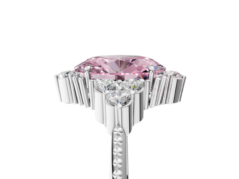 White gold Fancy Pink Oval Cut Brilliant Diamond with Cluster Setting on a Beaded Band and Four-Prong Setting_5