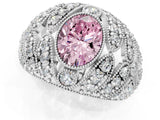 White gold Fancy Pink Oval Cut Brilliant Halo Pave Diamond Milgrain Ring_1