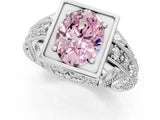 White gold Fancy Pink Oval Cut Brilliant Milgrain Filigree Diamond Ring with Square Prong Setting_25
