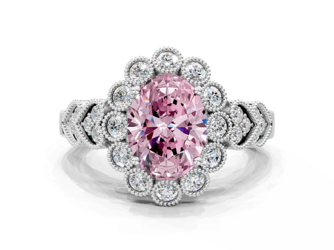 White gold Fancy Pink Oval Cut Brilliant Milgrain Pave Heart Band Solitaire Ring_12