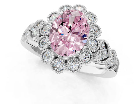 White gold Fancy Pink Oval Cut Brilliant Milgrain Pave Heart Band Solitaire Ring_13
