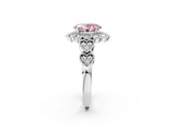 White gold Fancy Pink Oval Cut Brilliant Milgrain Pave Heart Band Solitaire Ring_14