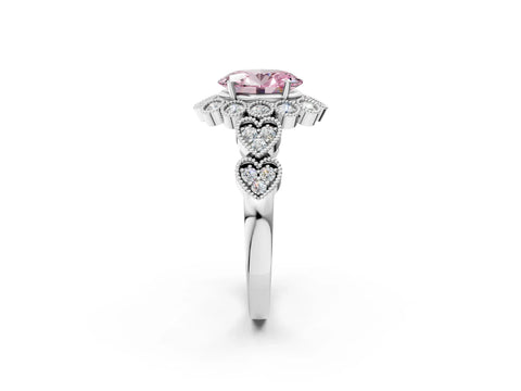 White gold Fancy Pink Oval Cut Brilliant Milgrain Pave Heart Band Solitaire Ring_14