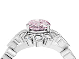 White gold Fancy Pink Oval Cut Brilliant Milgrain Pave Heart Band Solitaire Ring_16