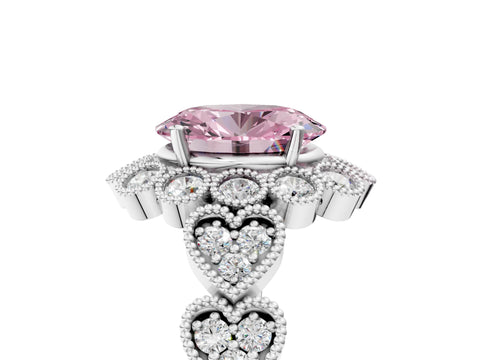 White gold Fancy Pink Oval Cut Brilliant Milgrain Pave Heart Band Solitaire Ring_5