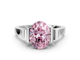 White gold Fancy Pink Oval Cut Brilliant Solitaire Diamond Ring with Channel Set Band and Bar Prong Setting