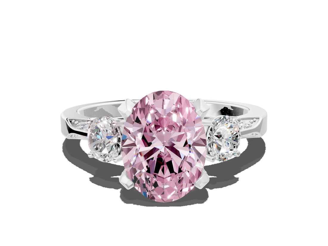 White gold Fancy Pink Oval Cut Brilliant Three-Stone Diamond Ring with Pavé Band and Four-Prong Setting_15
