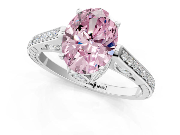 Platinum Oval Cathedral Engagement Ring Setting for Fancy Pink Center with Pave Shoulders