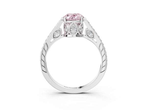 Platinum Oval Cathedral Engagement Ring Setting for Fancy Pink Center with Pave Shoulders