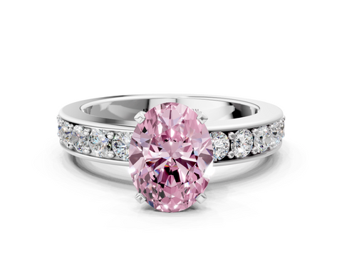 White gold Fancy Pink Oval  Cut Channel Set Diamond Engagement Ring with Four-Prong Setting_218