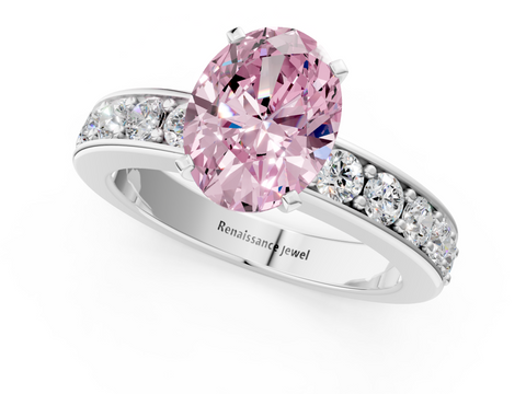 White gold Fancy Pink Oval  Cut Channel Set Diamond Engagement Ring with Four-Prong Setting_219