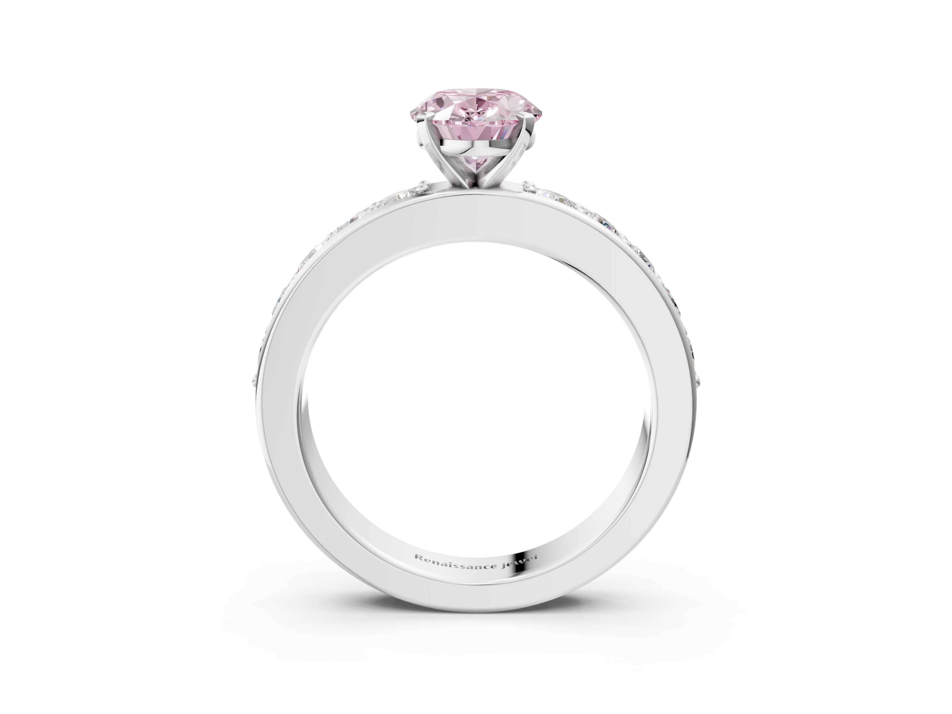 White gold Fancy Pink Oval  Cut Channel Set Diamond Engagement Ring with Four-Prong Setting_221