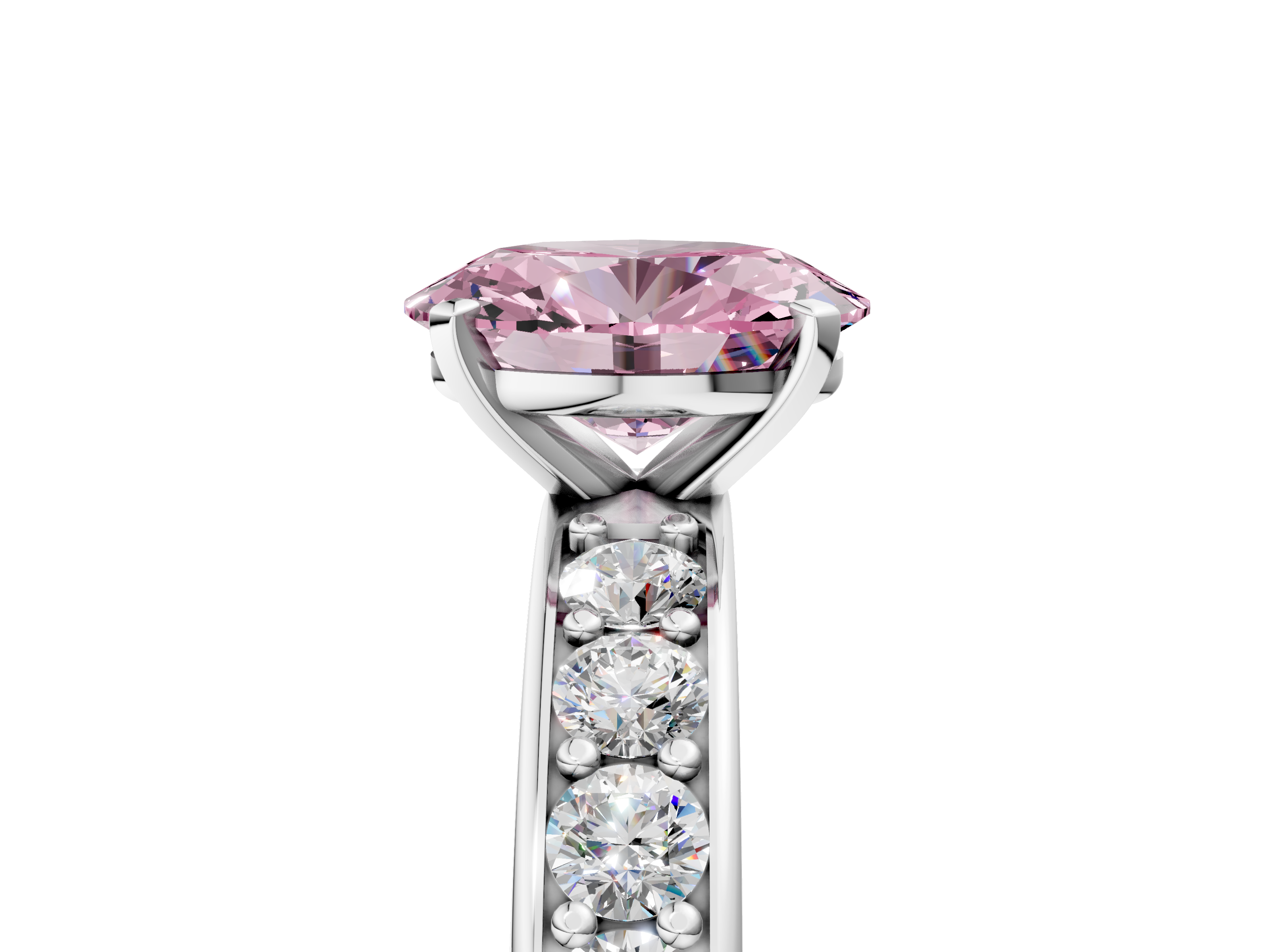 White gold Fancy Pink Oval  Cut Channel Set Diamond Engagement Ring with Four-Prong Setting_223