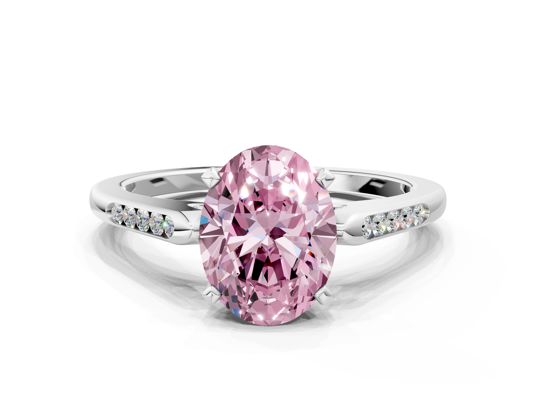 White gold Fancy Pink Oval  Cut Channel Set Solitaire Engagement Ring with Four-Prong Setting_235