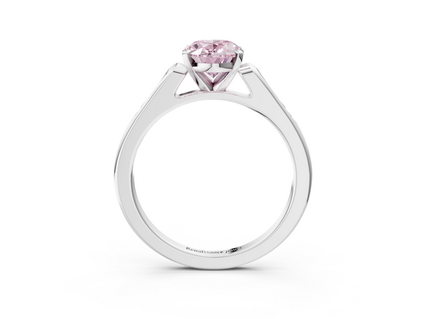 Platinum Fancy Pink Oval  Cut Channel Set Solitaire Engagement Ring with Four-Prong Setting