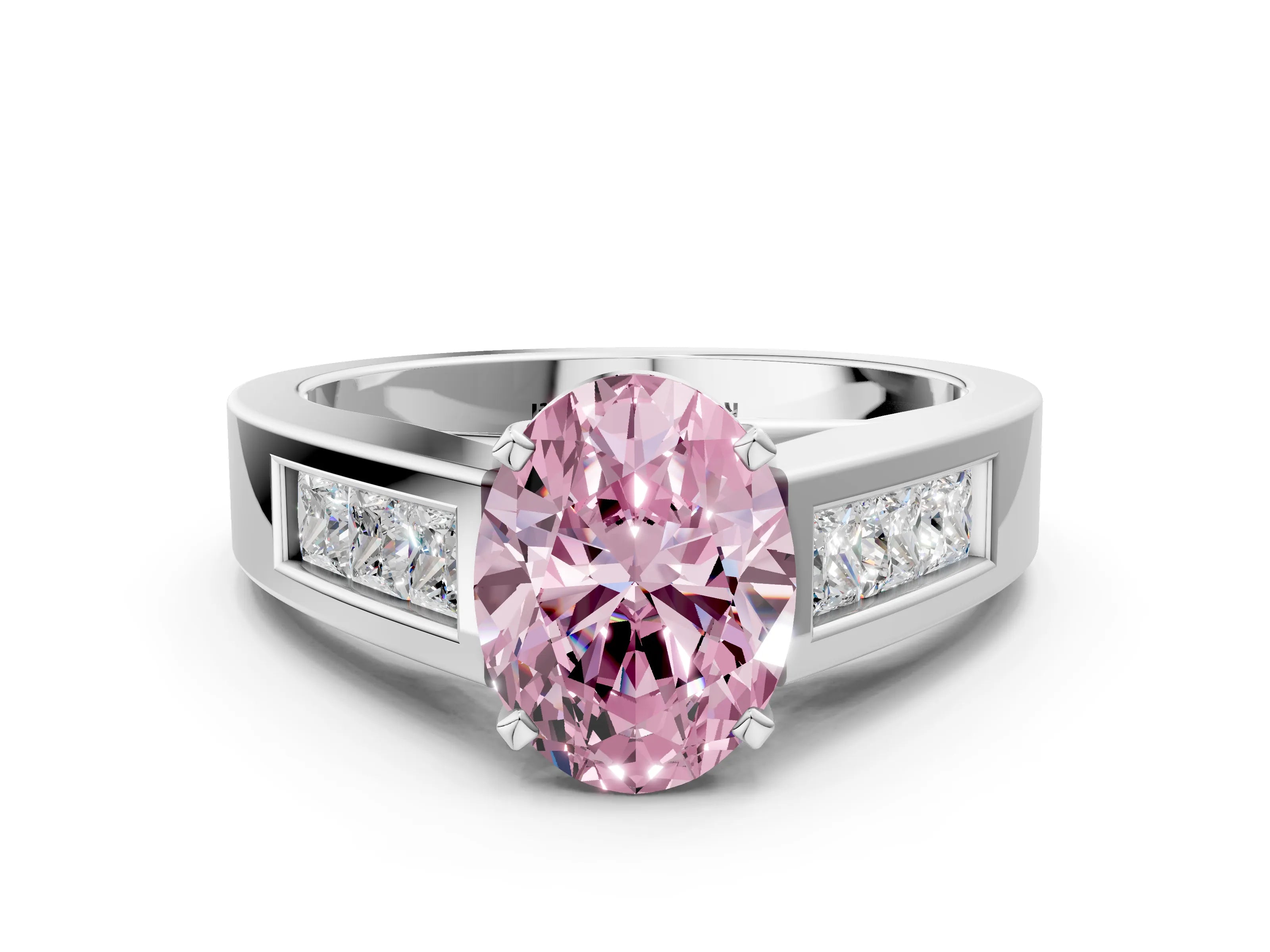 White gold Fancy Pink Oval Cut Cut Channel Set Solitaire Ring with Four-Prong Setting_12