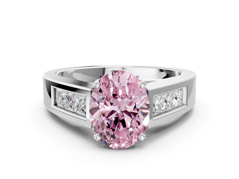 White gold Fancy Pink Oval Cut Cut Channel Set Solitaire Ring with Four-Prong Setting_12