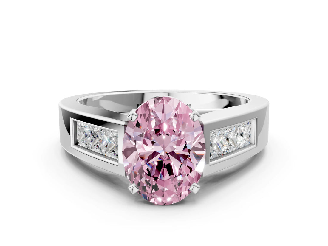 White gold Fancy Pink Oval Cut Cut Channel Set Solitaire Ring with Four-Prong Setting_12