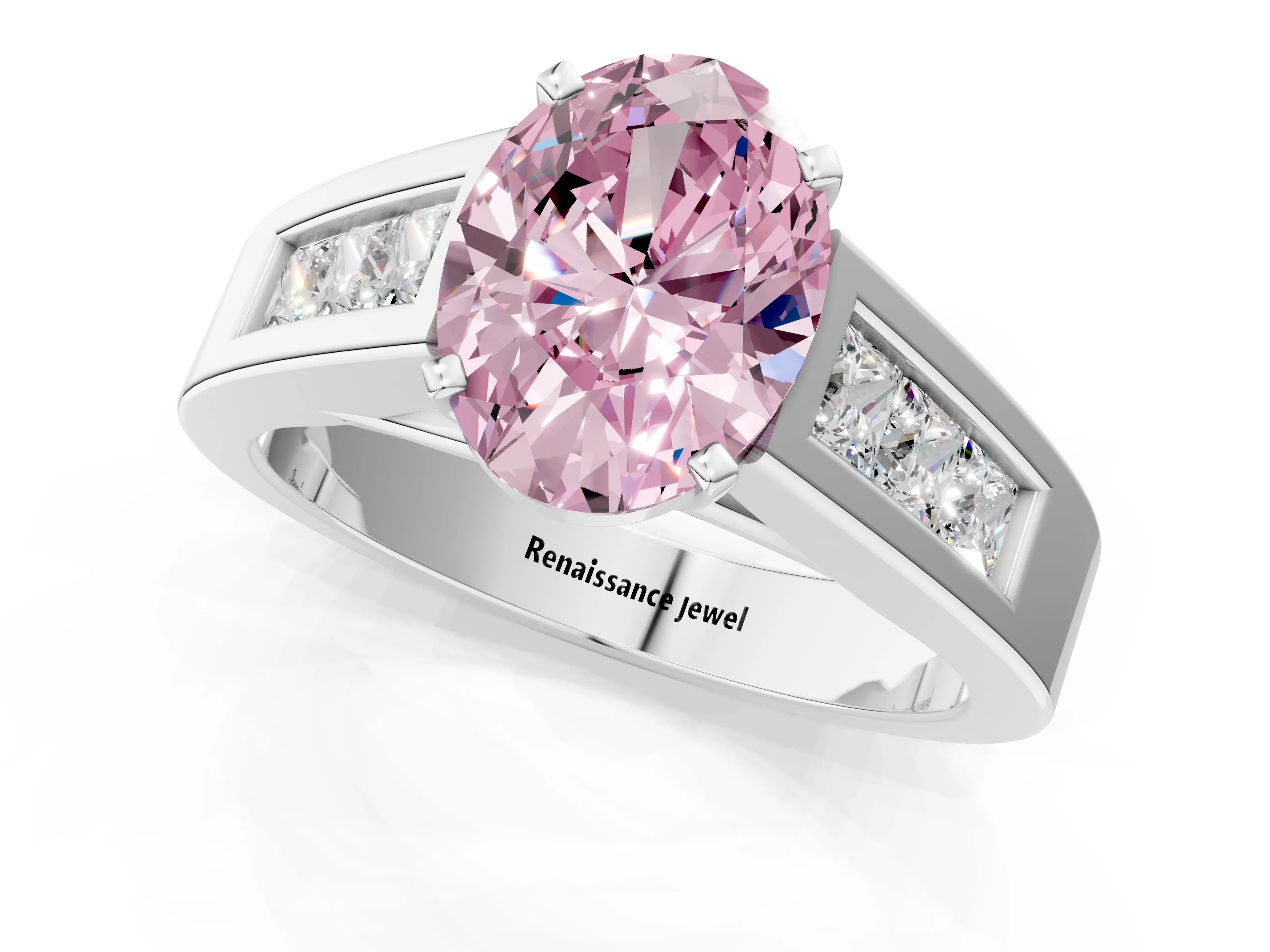 White gold Fancy Pink Oval Cut Cut Channel Set Solitaire Ring with Four-Prong Setting_13