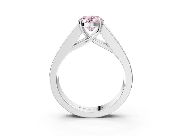 Platinum Fancy Pink Oval Cut Cut Channel Set Solitaire Ring with Four-Prong Setting