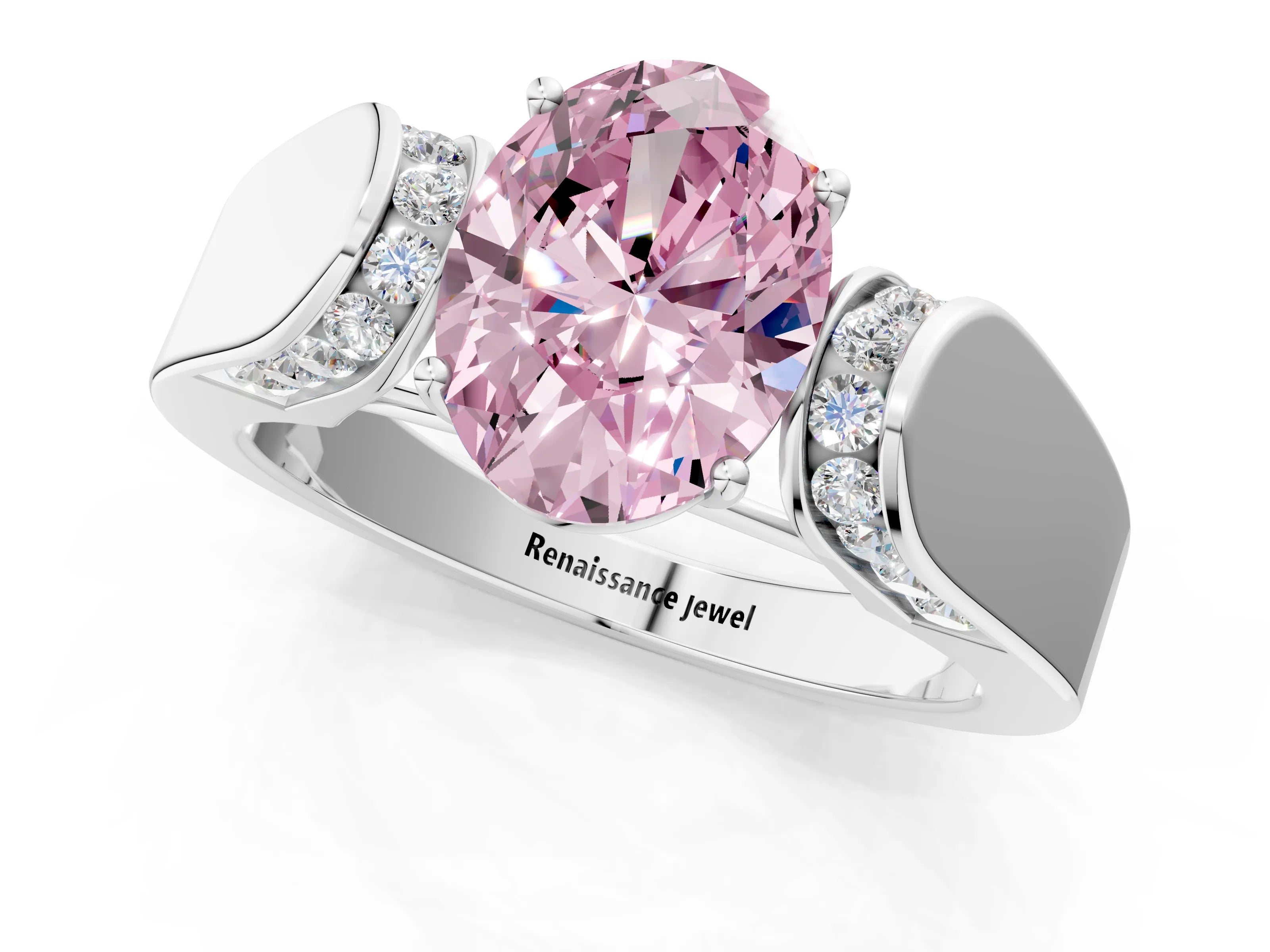 White gold Fancy Pink Oval Cut Cut Diamond Channel Set Solitaire Ring with Four-Prong Setting_109
