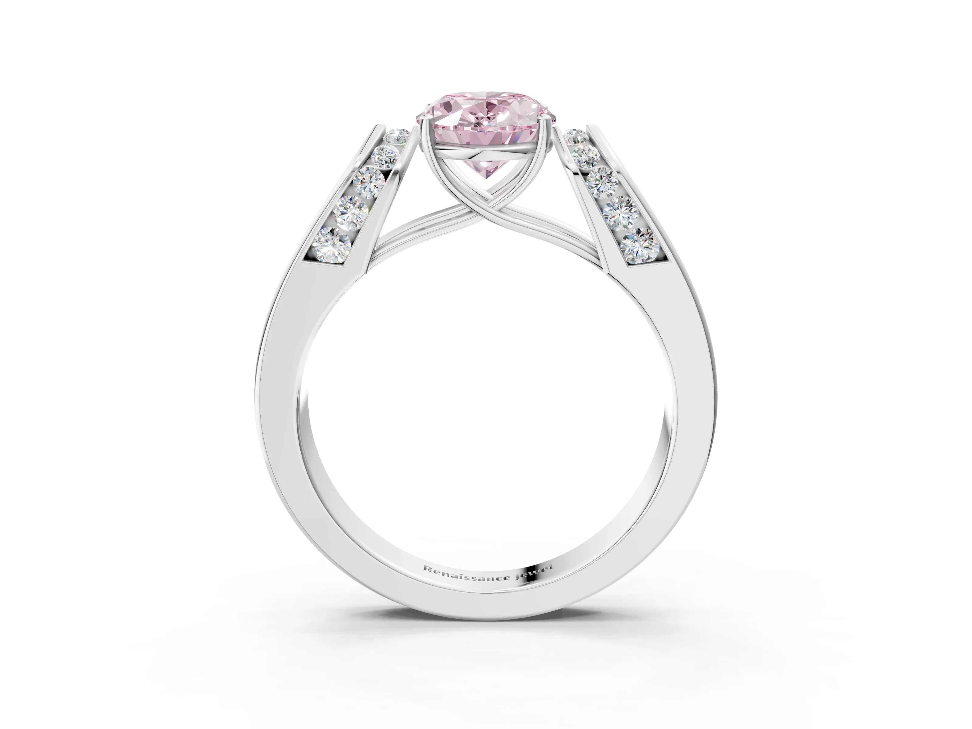 White gold Fancy Pink Oval Cut Cut Diamond Channel Set Solitaire Ring with Four-Prong Setting_111