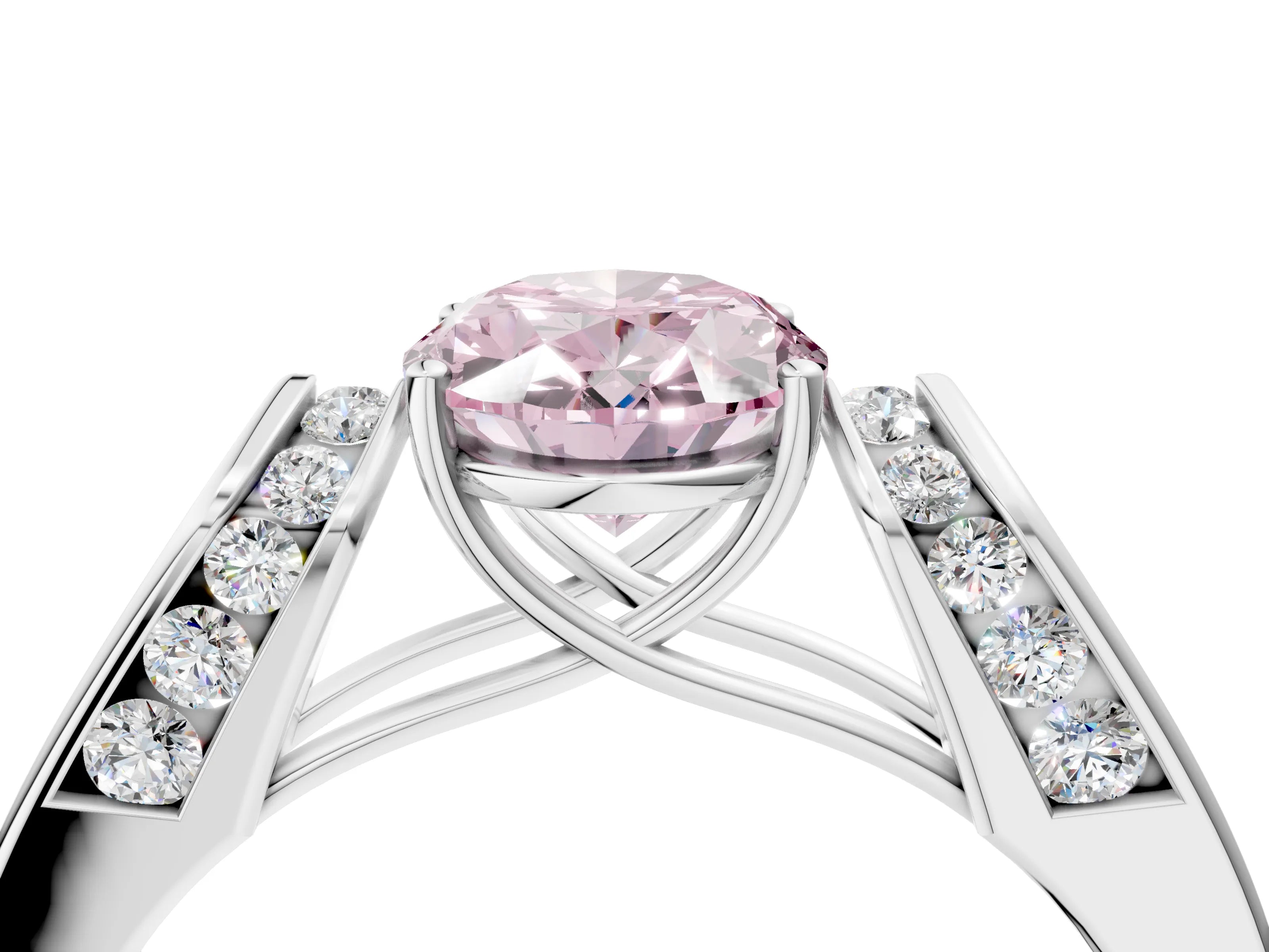 White gold Fancy Pink Oval Cut Cut Diamond Channel Set Solitaire Ring with Four-Prong Setting_112