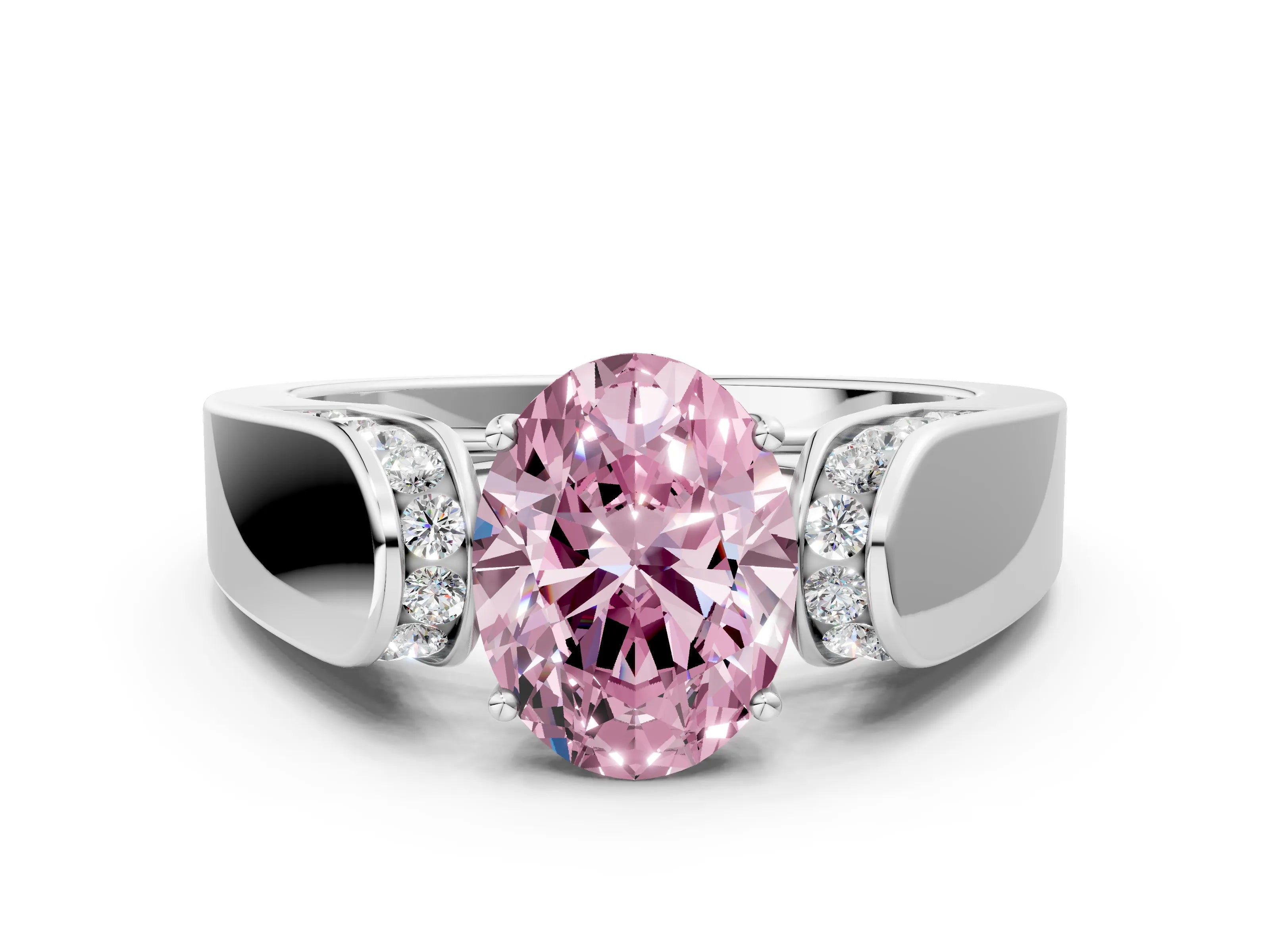 White gold Fancy Pink Oval Cut Cut Diamond Channel Set Solitaire Ring with Four-Prong Setting_120
